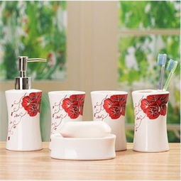 普潤 多功能陶瓷衛浴四件套帶托盤 洗漱套裝 衛浴件套浴室用品 陶瓷衛浴套件衛生間用品 綠色